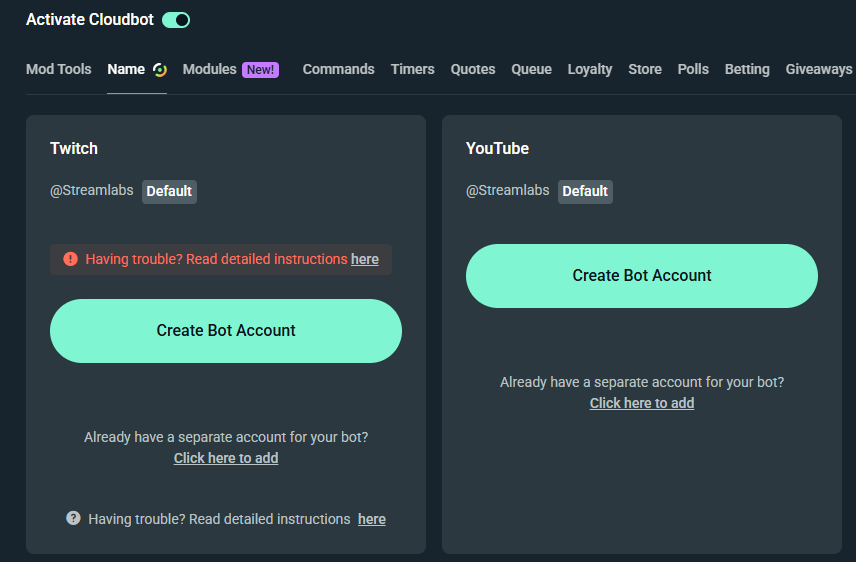Cloudbot custom naming setting screenshot